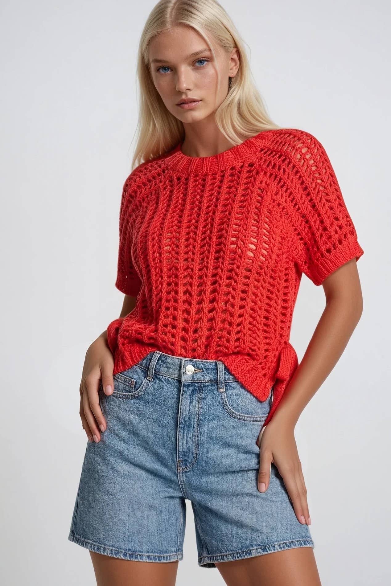 WISTERIA LANE - CHUNKY KNIT CROCHET SWEATER TOP WITH SIDE TIES W1551TIB