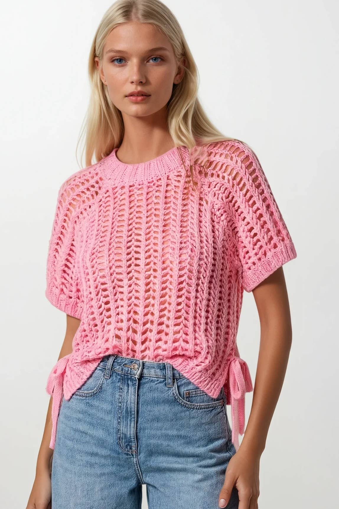 WISTERIA LANE - CHUNKY KNIT CROCHET SWEATER TOP WITH SIDE TIES W1551TIB
