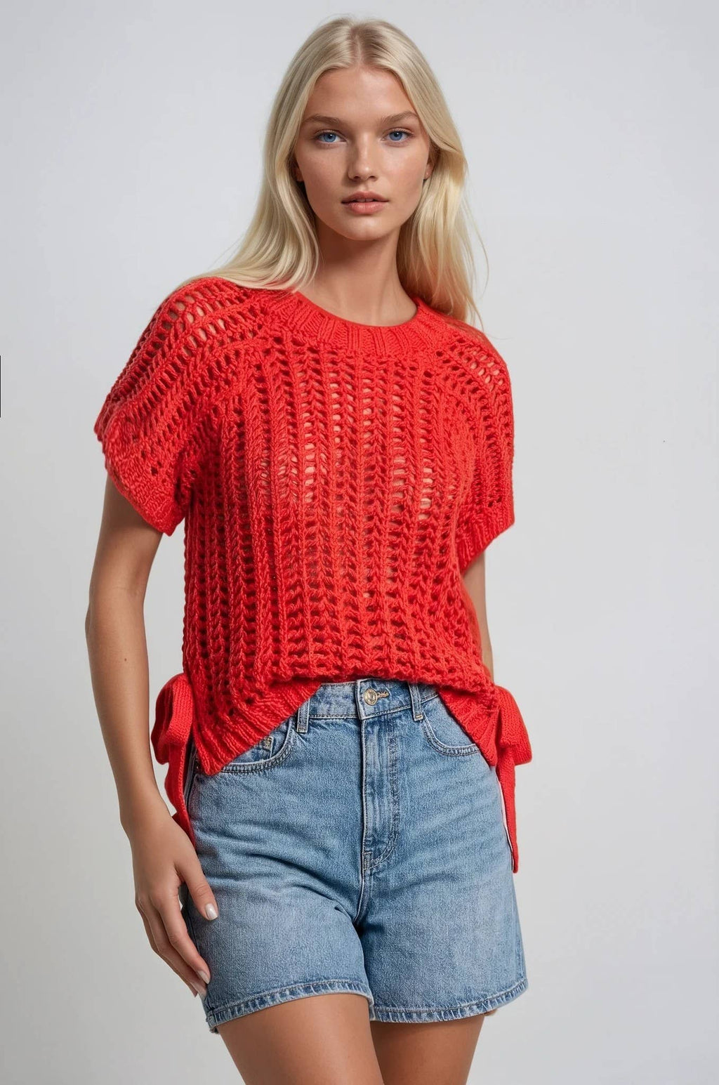 WISTERIA LANE - CHUNKY KNIT CROCHET SWEATER TOP WITH SIDE TIES W1551TIB