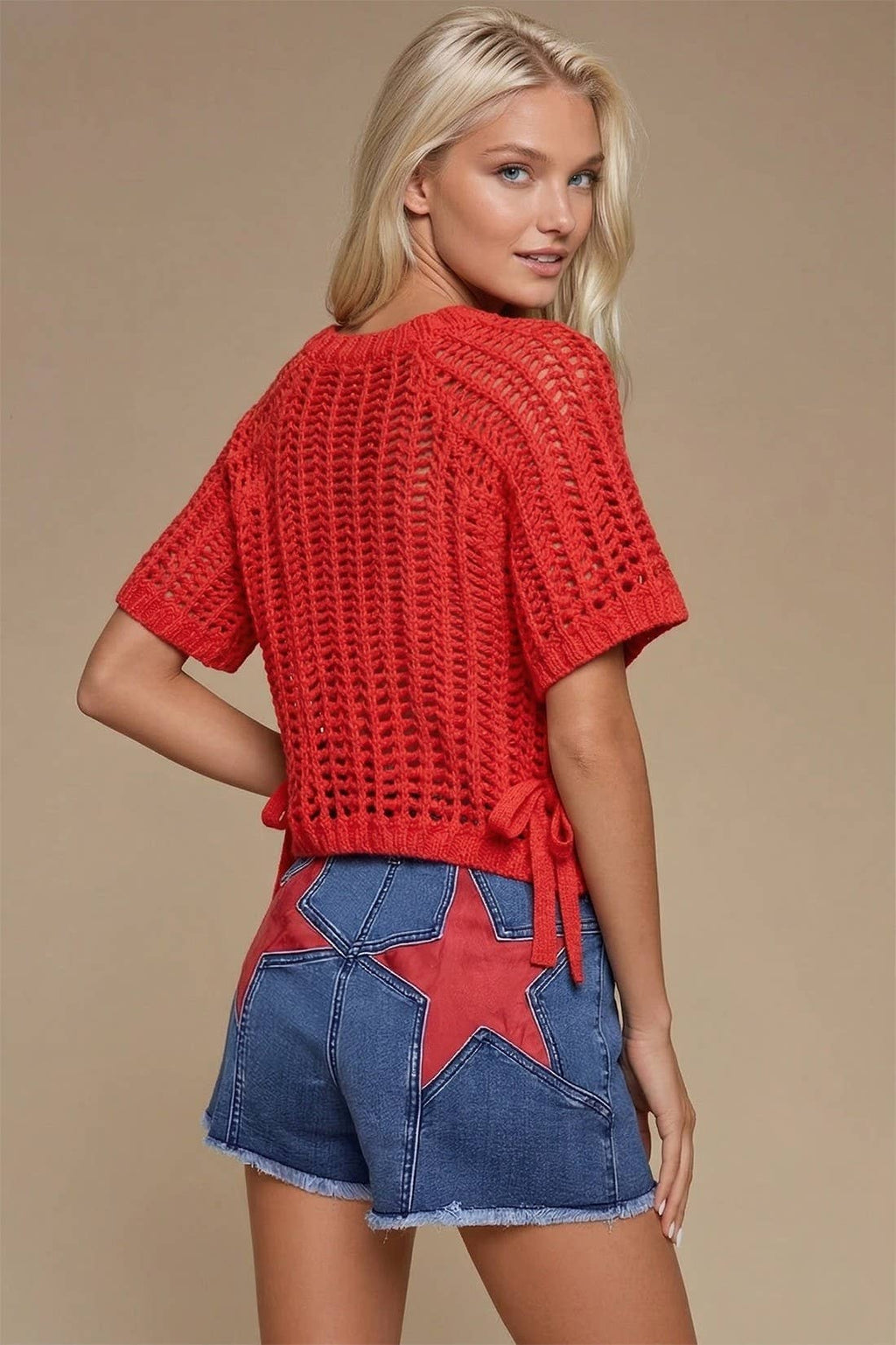 WISTERIA LANE - CHUNKY KNIT CROCHET SWEATER TOP WITH SIDE TIES W1551TIB